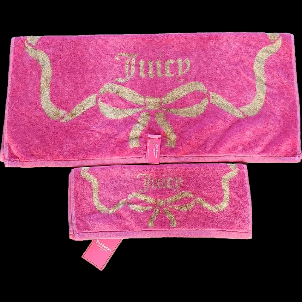 Juicy Couture Set Of 2 Bath Towel And Hand Towel Pink and Gold Towel Set